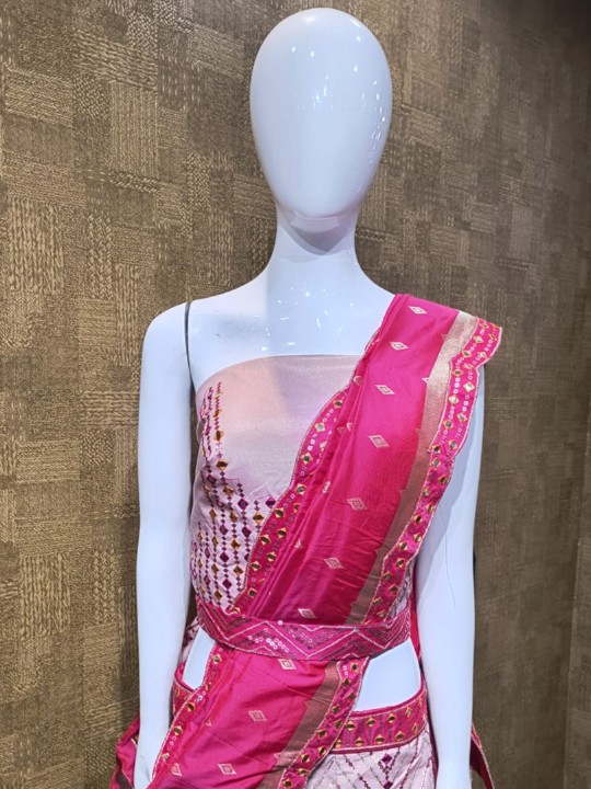 Pink Net Pattu Lehenga Set