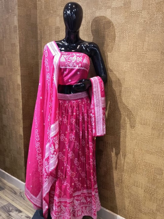 Pink Lehenga with Silver Border