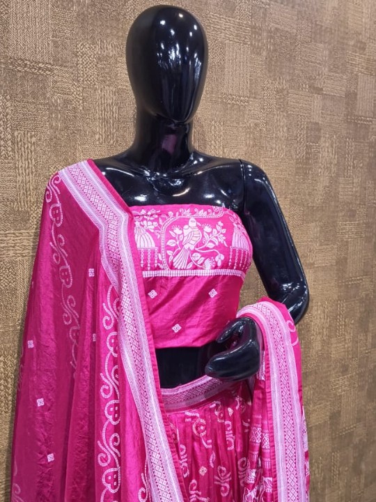Pink Lehenga with Silver Border