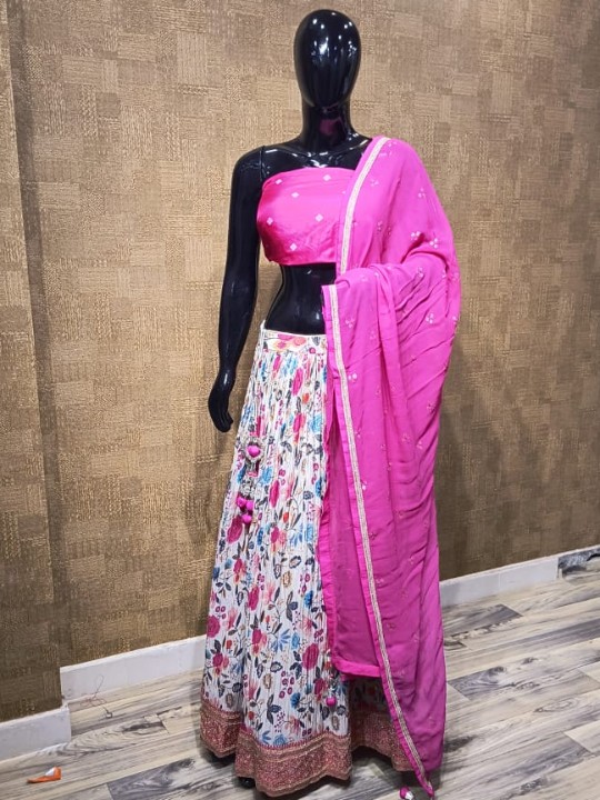 Red & Ivory Floral Lehenga with Zari