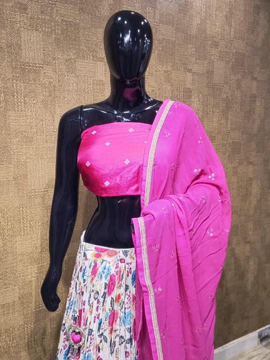 Red & Ivory Floral Lehenga with Zari