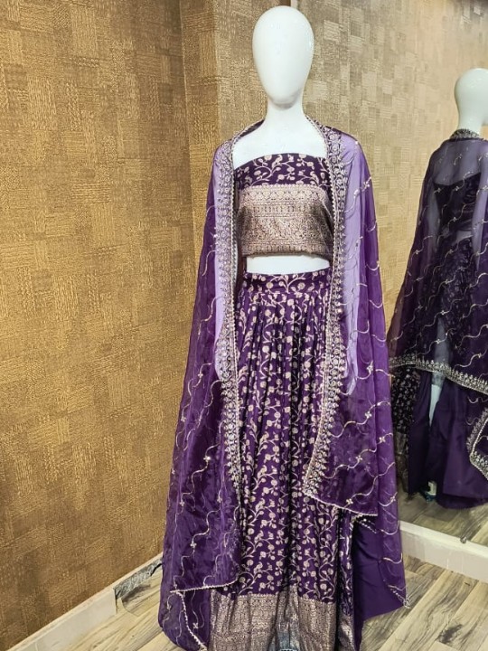 Rebecca Purple Floral Lehenga with Silver Zari