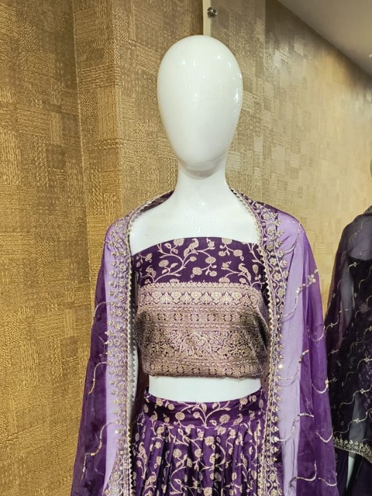 Rebecca Purple Floral Lehenga with Silver Zari