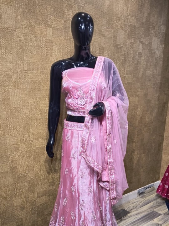 Peach Pink Floral Lehenga with Stone Work